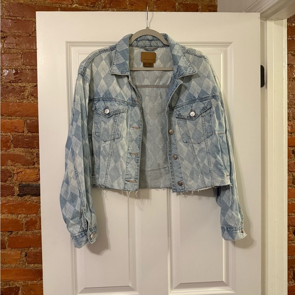 American Eagle Outfitters Jackets & Blazers - Argyle Cropped Denim Jacket